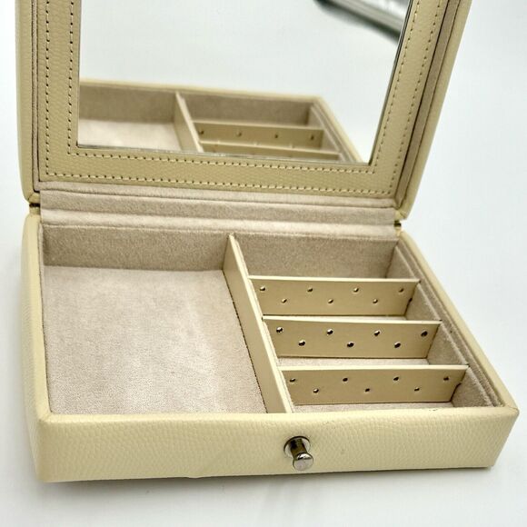 Pottery Barn McKenna Jewelry Box Travel Case 6.5” x 5” x 2” Cream Color Faux - Picture 3 of 12